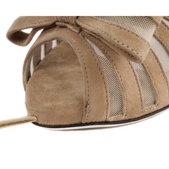 RON WHITE Jayla Tan Suede & Mesh Bow Peep Toe Pumps - Picture 5 of 9